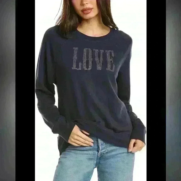 ZADIG & VOLTAIRE navy LOVE  studs Sweatshirt - Size Small - Picture 1 of 5